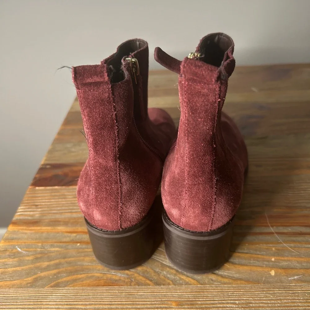 Cole Haan Burgundy Suede Ankle Boots‎ Side Zip Block Heel Women Size 7B